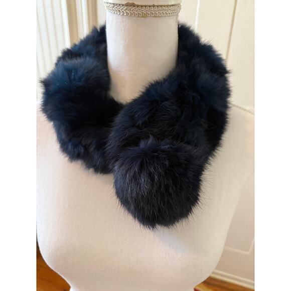 Genuine Rex Rabbit Pull Through Neck Scarf Dark Blue - Picture 3 of 4